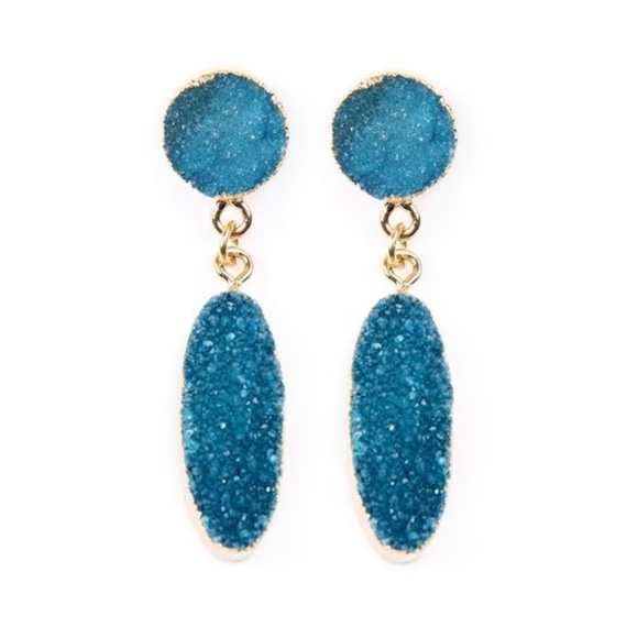 BLUE DRUZY DROP EARRINGS - Picture 3 of 3